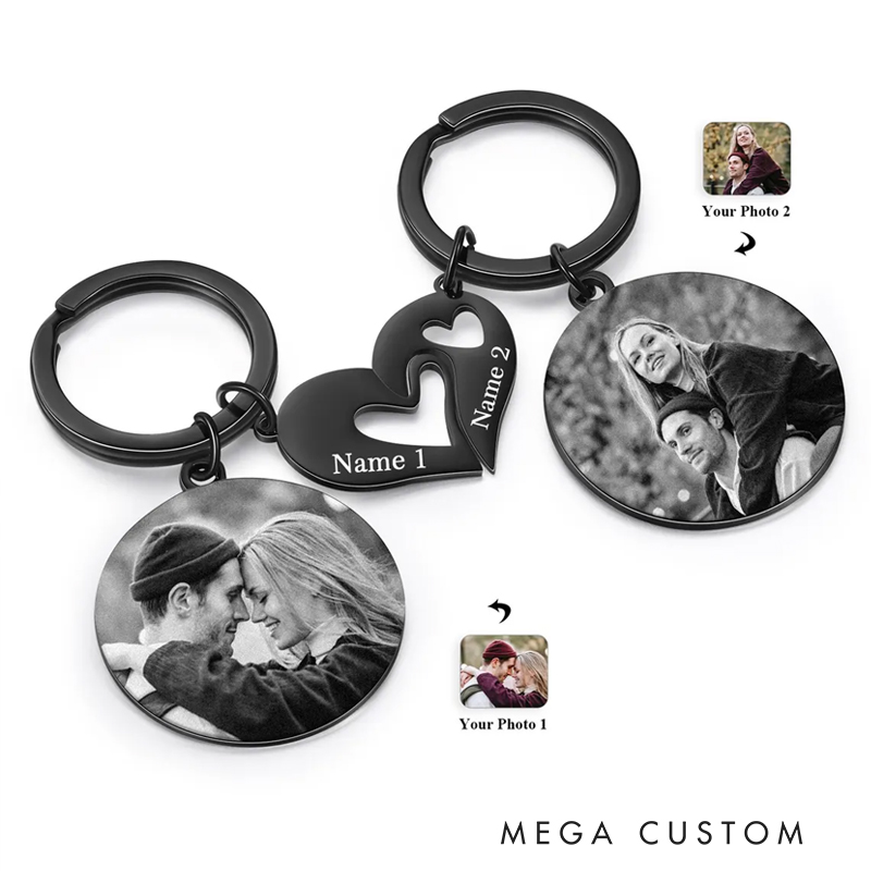 Personalized 2pc Keychain Set Custom Photo Text Gift for Loved Ones