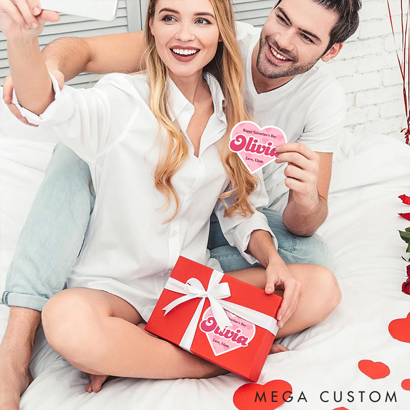 Personalized Romantic Heart Stickers with Name and Text Gift Decor Happy Valentine's Day Stickers Gift for Couple for Girlfriend for Her