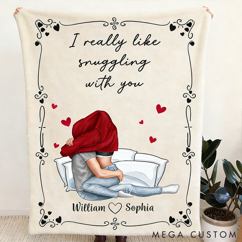 Personalized Snuggling Couple Blanket Custom Couple Valentine's Throw Blanket I Really Like Snuggling With You Couple Gift