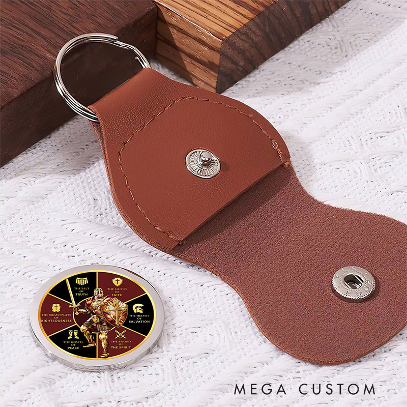 Personalized Armor of God Leather Pocket Hug Keychain with Custom Name Religious Gift Faith Gift for Christian Men