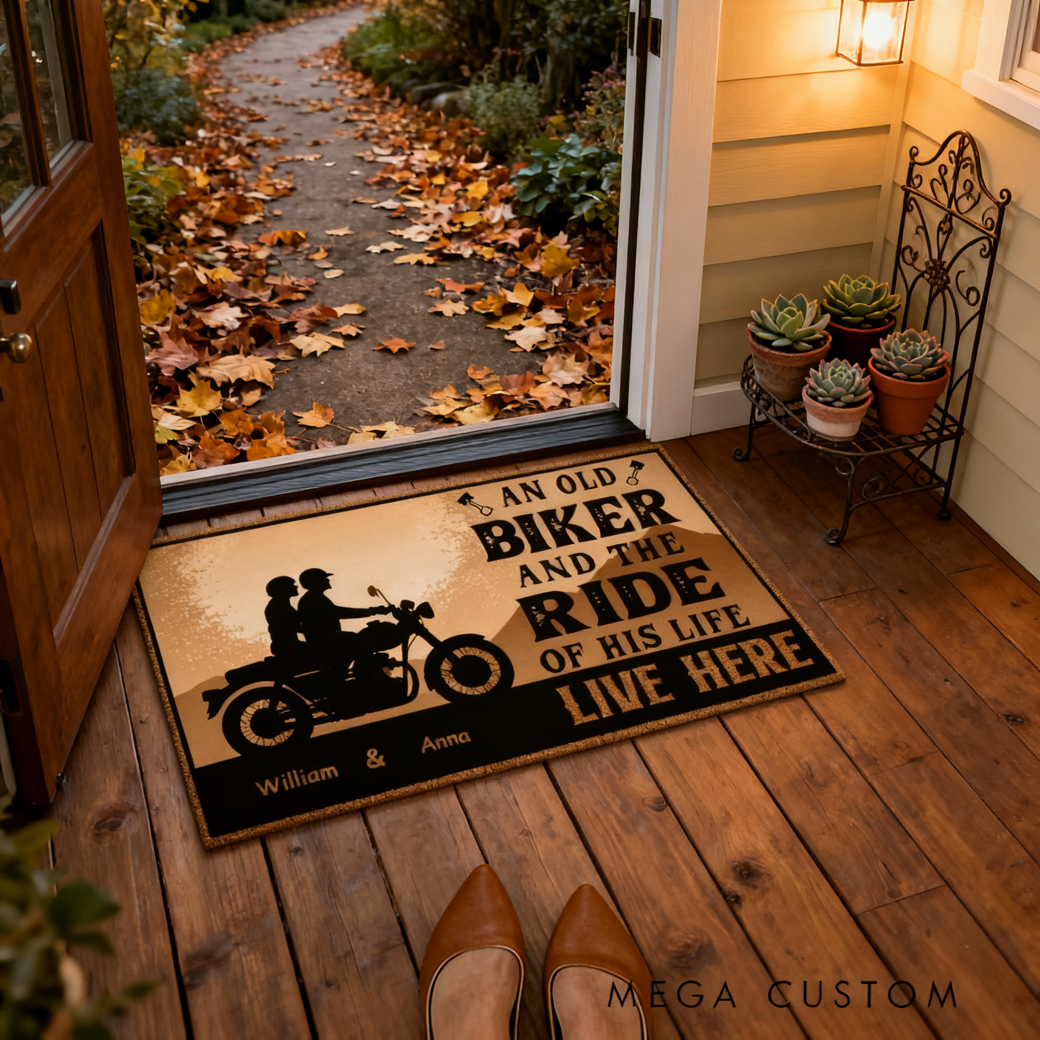 Personalized Biker Gifts Custom Motorcycle Couple Doormat with Names for Motorcycle Lovers Home Decor