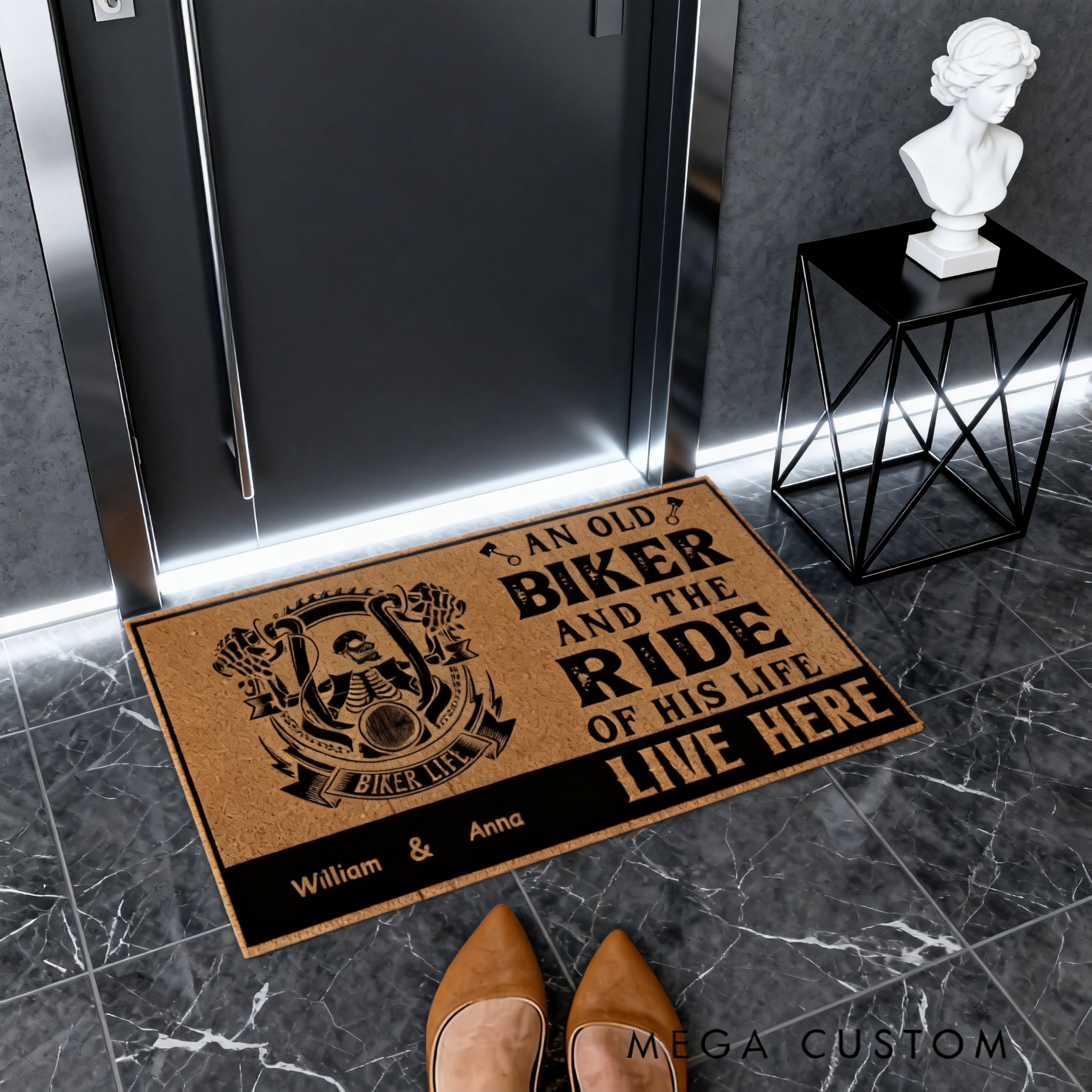Personalized Biker Gifts Custom Motorcycle Doormat with Names for Biker Couple Home Entry Decor