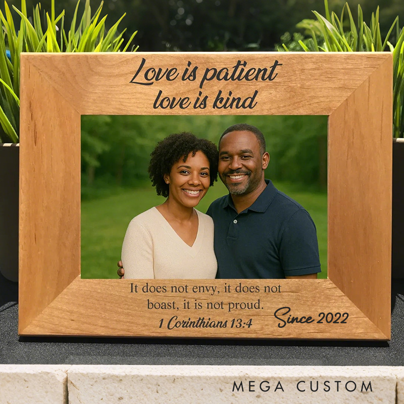 Personalized Love is Patient Love is Kind Picture Frame with Photo Religious Gift Anniversary Gift Valentine's Day Gift