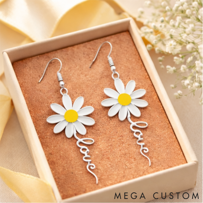 Personalized Dainty Daisy Letter Stud Earrings Custom Name Holiday Gift for Her