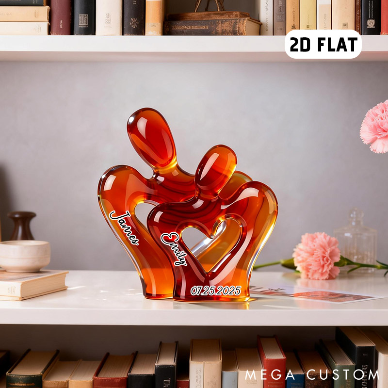 Personalized Heart-Shaped Couple 2D Flat Acrylic Plaque Elegant Love Keepsake Figurine Couple Hug Valentines Gift