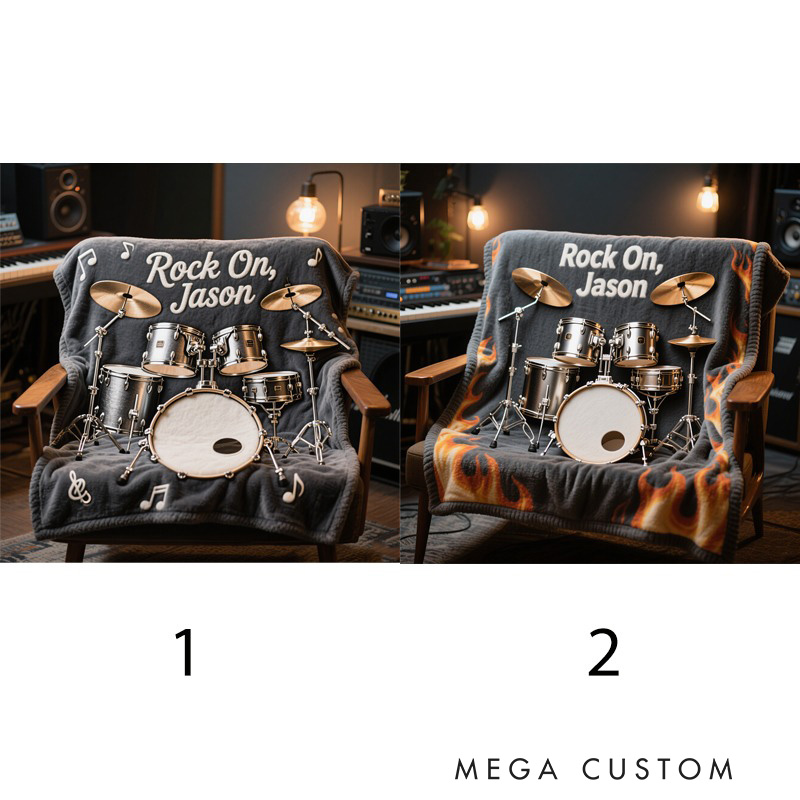Personalized Drum Kit Soft Throw Blanket with Text and Name Perfect for Drum Kit Lovers Music Enthusiasts Birthday Anniversary Performance Gifts