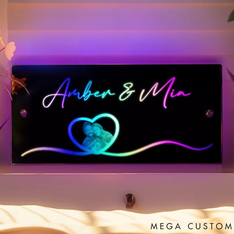 Personalized Couple Photo Heart Mirror LED Light with Name Custom Couple Portrait Mirror Light Anniversary Gift Valentines Day Gift for Him Her
