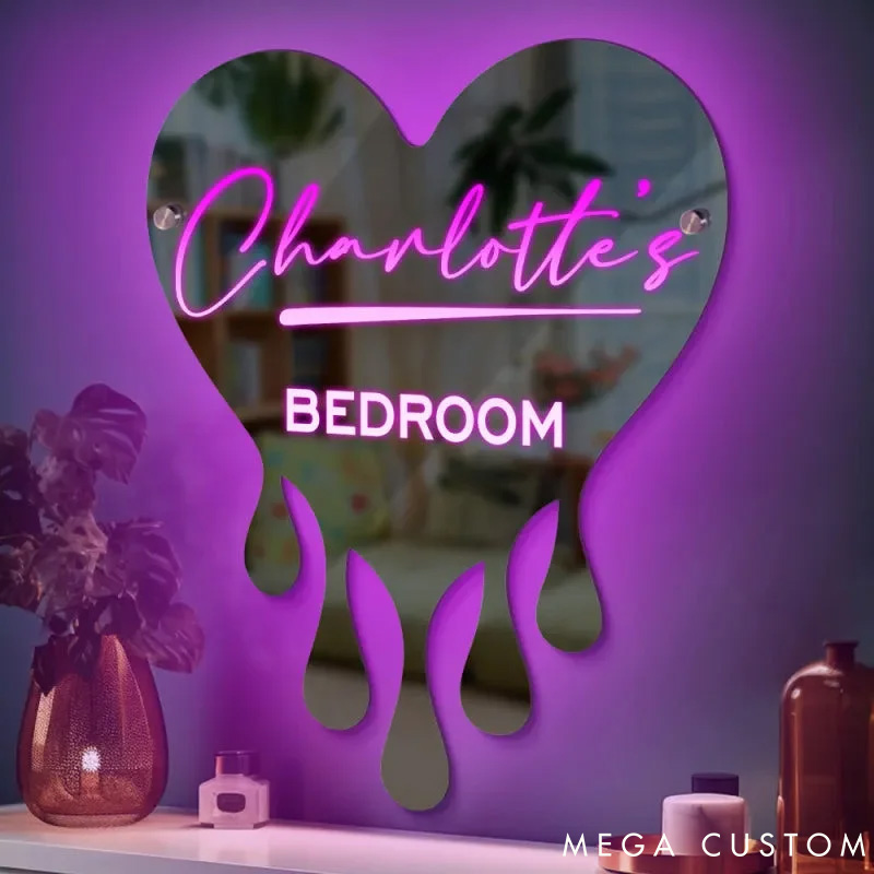 Personalized Couple Melting Heart Mirror LED Light with Name Custom Couple Newlyweds Mirror Light Anniversary Gift Valentines Day Gift for Him Her