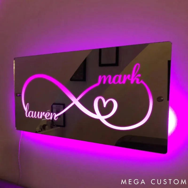 Personalized Couple Infinity Heart Mirror LED Light with Name Custom Couple Newlyweds Mirror Light Anniversary Gift Valentines Day Gift for Him Her