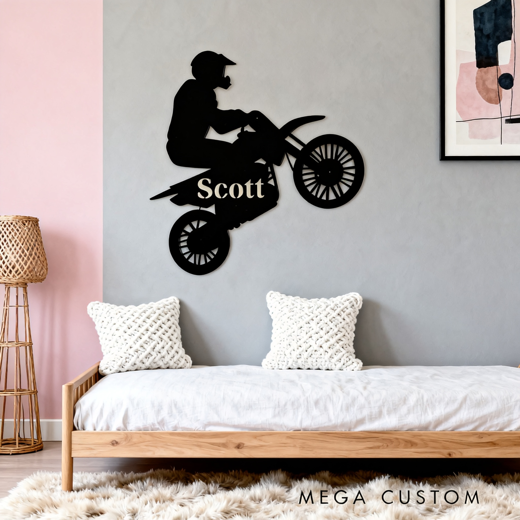 Personalized Motorcycle Gifts Custom Metal Wall Art with Rider Silhouette and Name for Biker Home Garage Decor