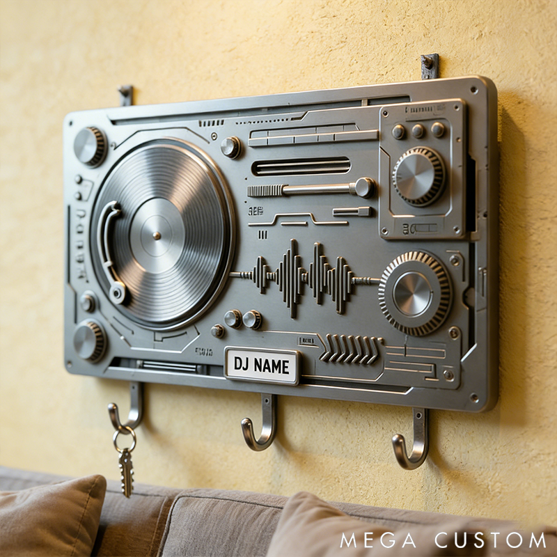 Personalized Metal Keychain Hook with DJ Motif Perfect Gift for Music Lovers