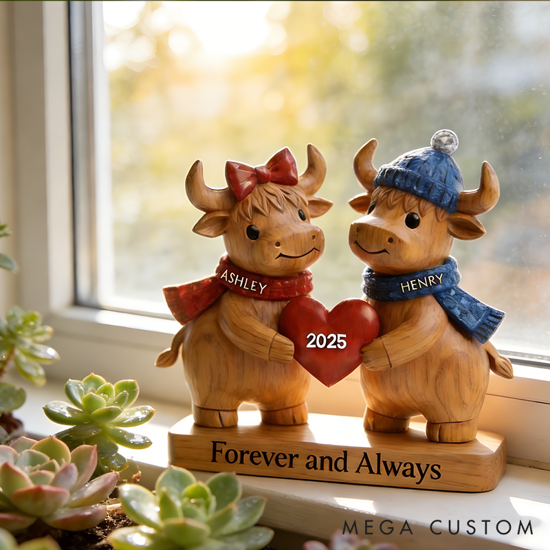 Personalized Couple Highland Cow Acrylic Plaque with Name and Text Valentine Gift For Her
