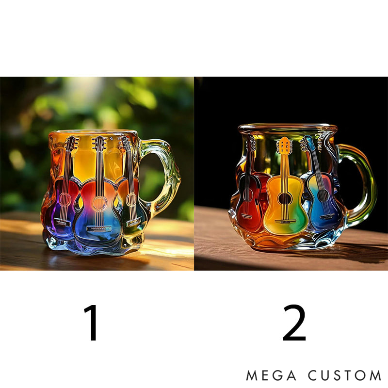 Personalized Colorful Guitar Music Art Mug Glass Cup Gifts for Music Lovers