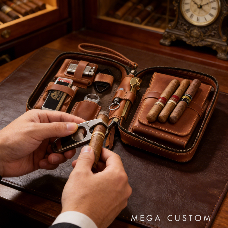 Personalized Leather Travel Cigar Box Case For Cigar Accessories Handmade Cigar Case of Genuine Leather Crazy Horse