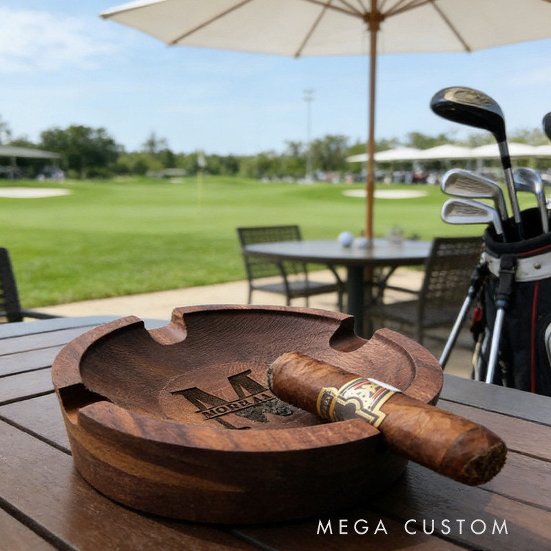 Personalized Custom Engraved Wooden Cigar Ashtray – Premium Solid Wood 4-Slot Ashtray