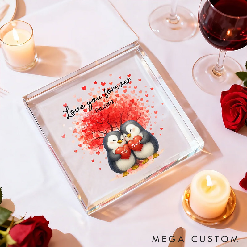 Personalized Couple Penguin Acrylic Plaque Custom Name Year Plaque Anniversary for Partner Couple Valentine's Day Gift for Him Her