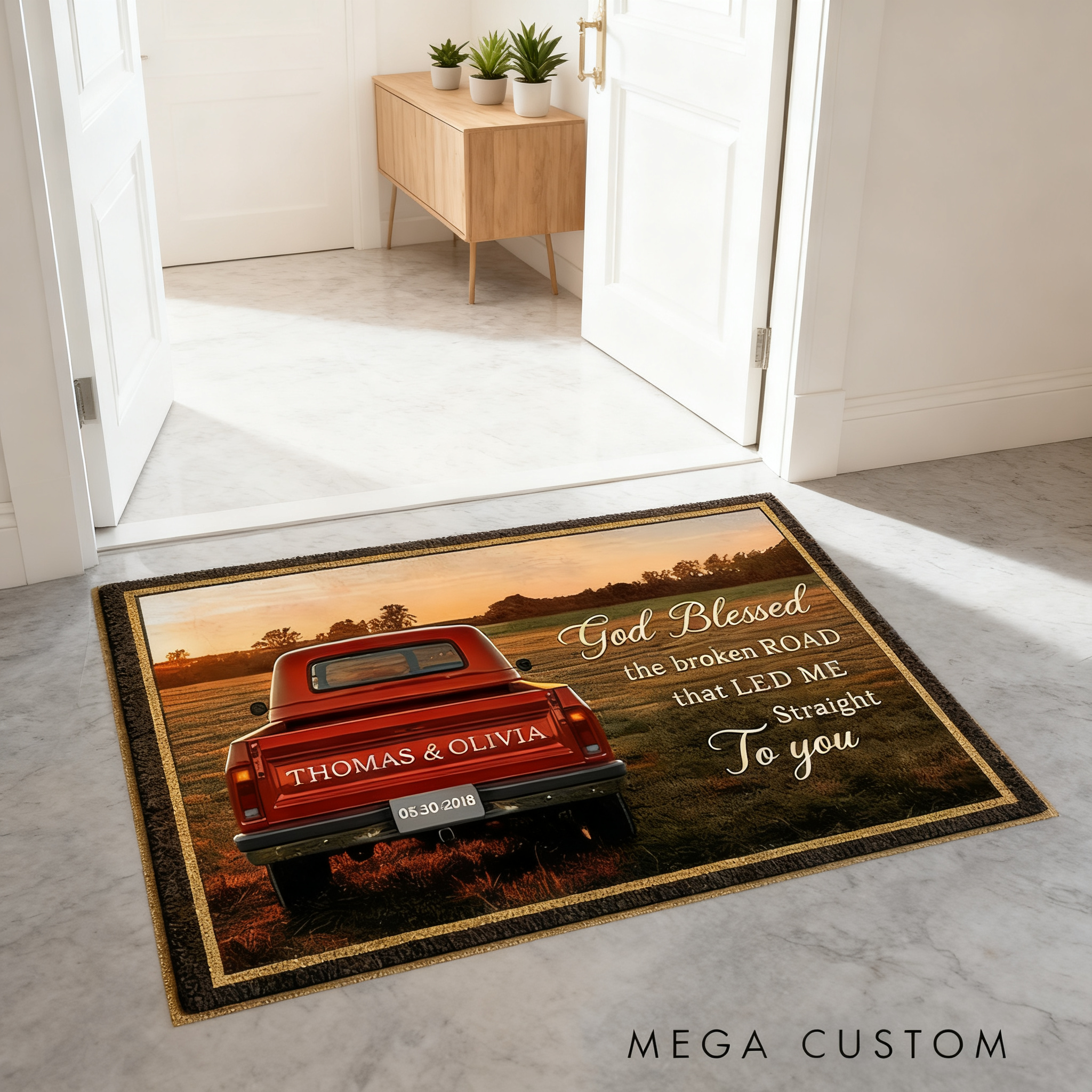 Personalized Couple Gifts Custom Truck Door Mat with Names Vintage Pickup Entry Doormat for Home Decor