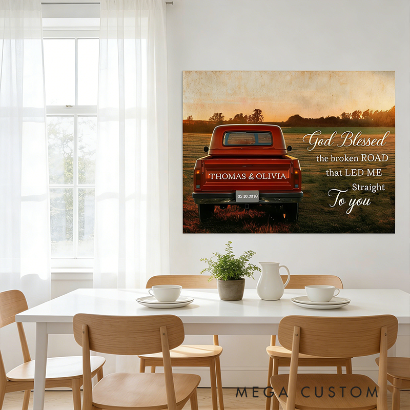 Personalized Couple Gifts Custom Vintage Truck Wall Art with Names Rustic Poster for Bedroom Living Room Home Decor