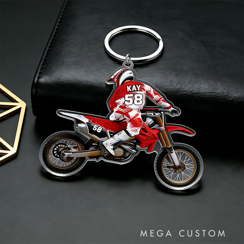 Personalized Motorcycle Gifts Custom Rider Keychain with Name and Number Motocross Key Ring for Biker Fans