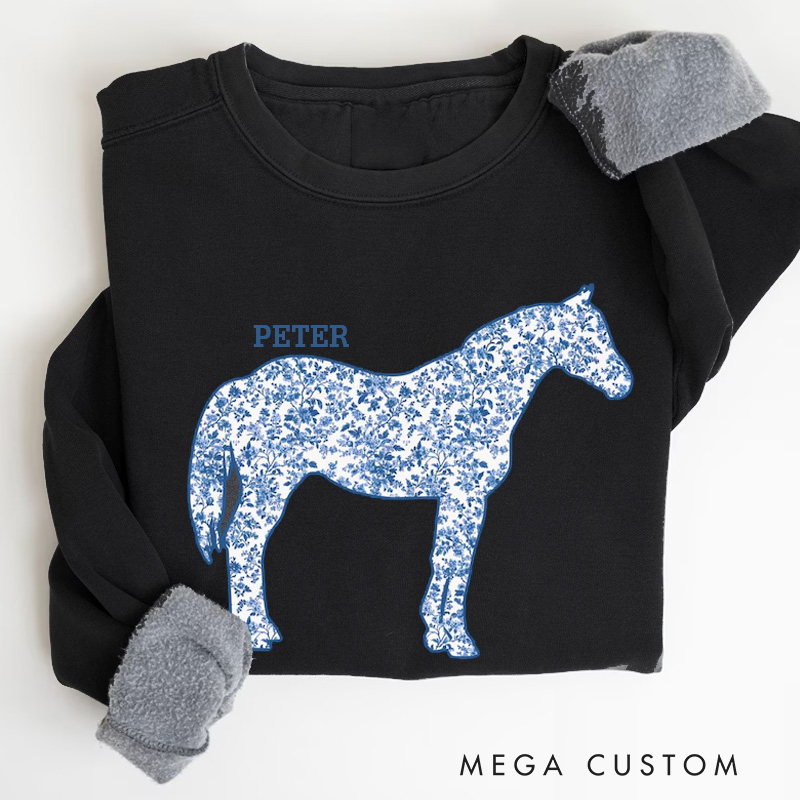 Personalized Floral Horse Sweatshirt Horse Lovers Gift Funny Animals Sweater Cowgirl Gift for Riding Lovers