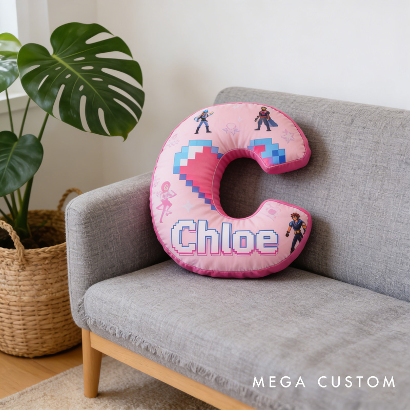 Personalized Heart Game Pixels Letter Pillow with Name Perfect Gift for Gamers and Kids for Valentine's Day Anniversary Confession Birthday