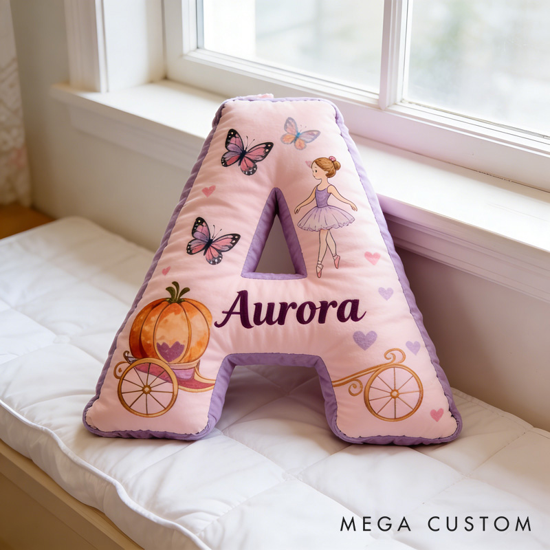 Personalized Ballet Dancers Pumpkin Carriage Cartoon Letter Pillow with Name Soft Stuffed Toy for Kids and Lover Unique Decorative Cushion for Girls' Room for Valentine's Day Anniversary Birthday