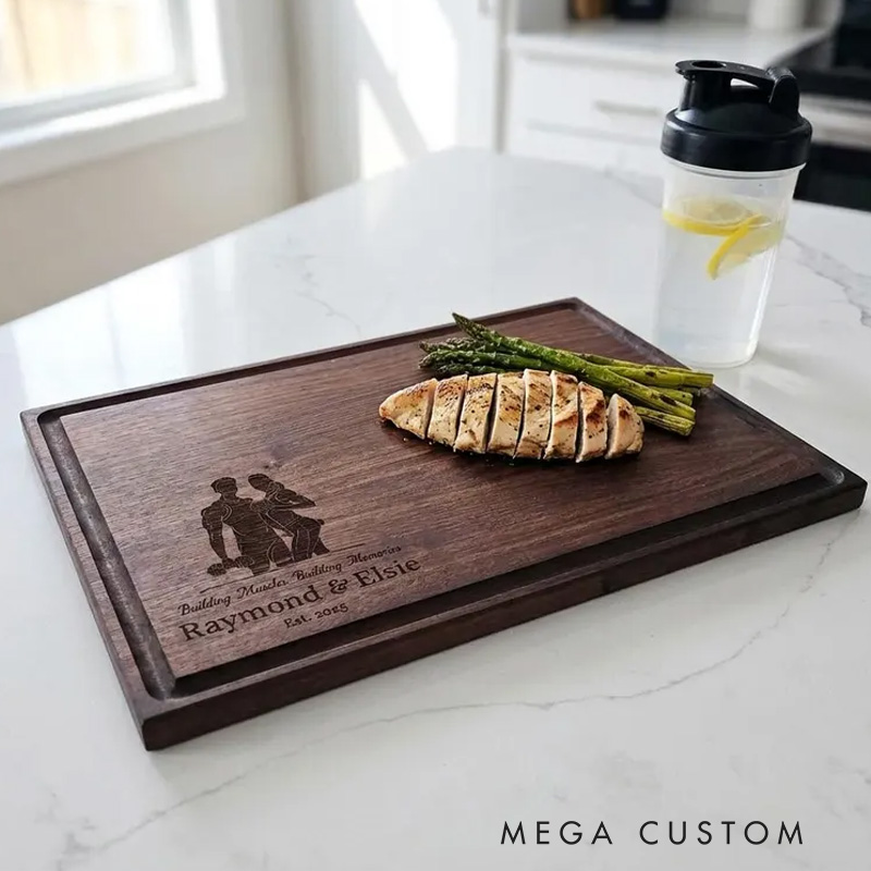Personalized Engraved Gym Enthusiast Couple Cutting Board with Athletic Couple Fitness Lover for Gym Lovers