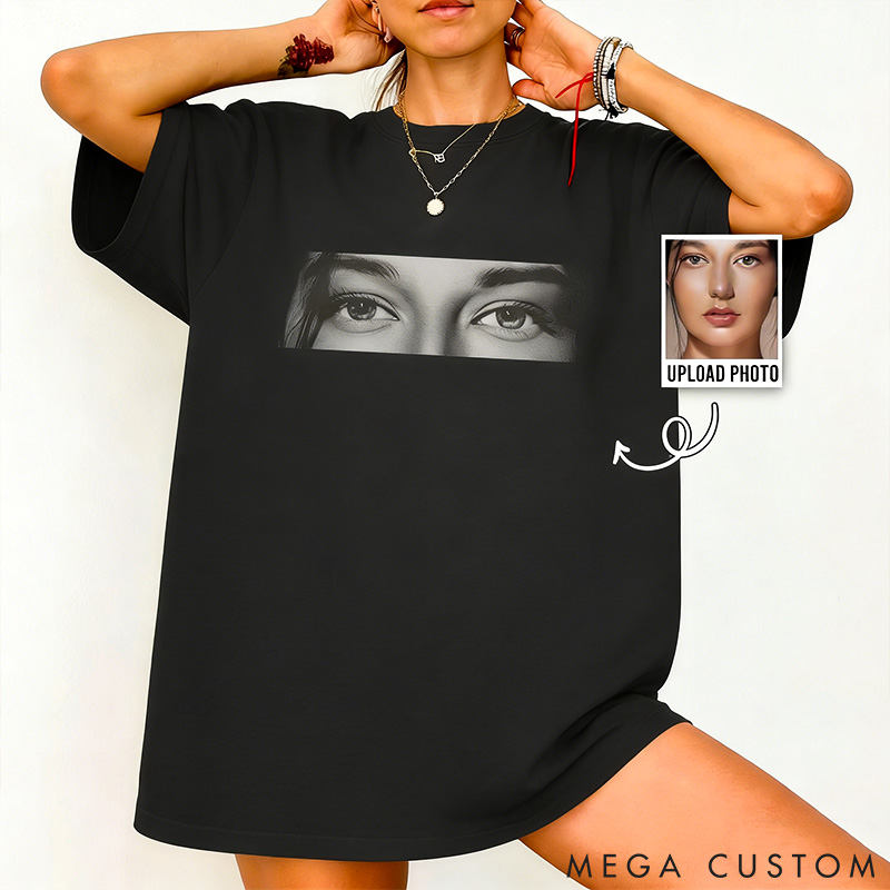 Personalized Couple Human Eyes Photo T-Shirts Custom Girlfriend Boyfriend Eye Love You Shirts Tee with Name Anniversary Gift Valentine's Day Gift