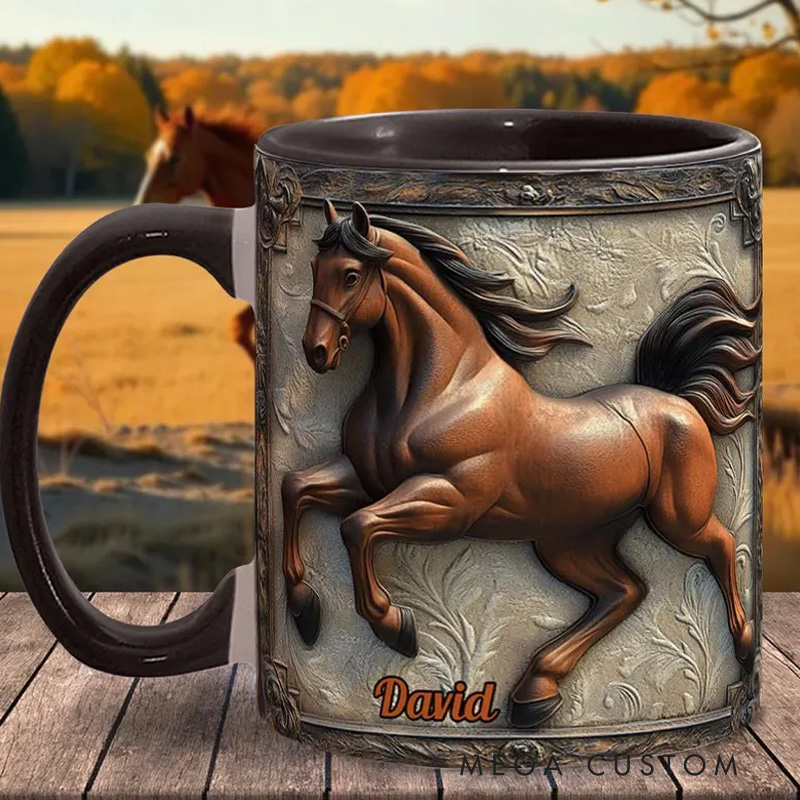 Personalized Cool Horse Custom Accent Mug Inflated Equestrian Coffee Mug for Horses Rider Equine Lover Riding Lovers