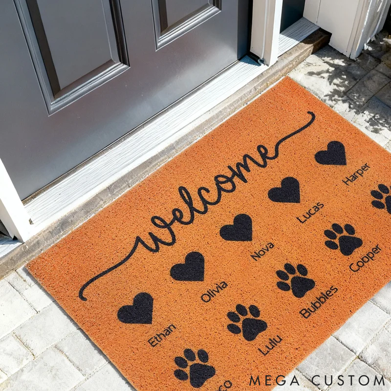 Personalized Pet Lover Welcome Family Heart Paw Doormat