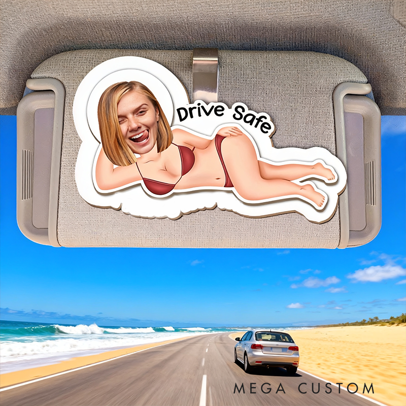 Personalized Funny Gifts Custom Face Car Visor Clip with Bikini Girl Design Add Photo Car Accessory for Boyfriend