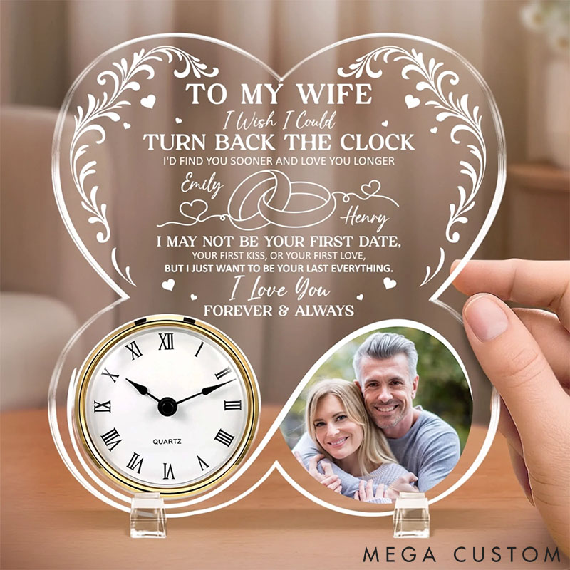 Personalized Couple I Wish I Could Turn Back The Clock Acrylic Desk Clock Couple Photo Desk Clock Anniversary Gift Valentines Day Gift for Him Her