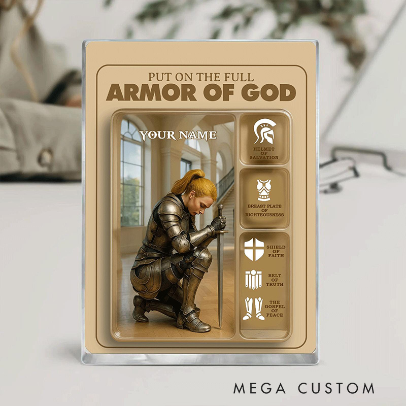 Personalized Put the Full Armor of God Acrylic Block with Custom Name Religious Christian Gift Faith Gift for Women and Girls