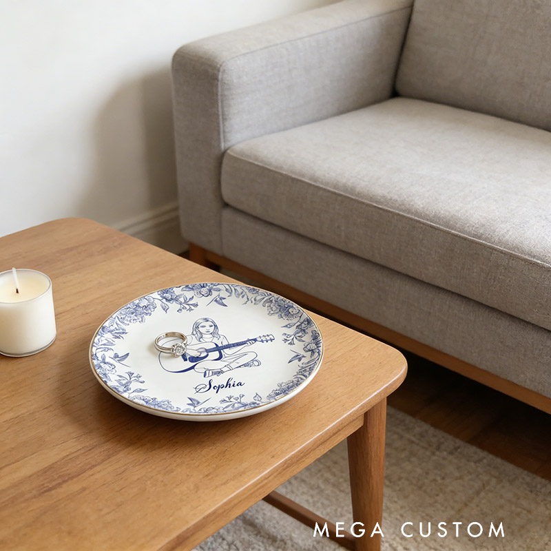 Personalized Guitar Girl Jewelry Dish Custom Photo and Name Music Gift for Girls Guitar Teacher Recital Gifts Guitarist Trinket Tray Band Ring Holder