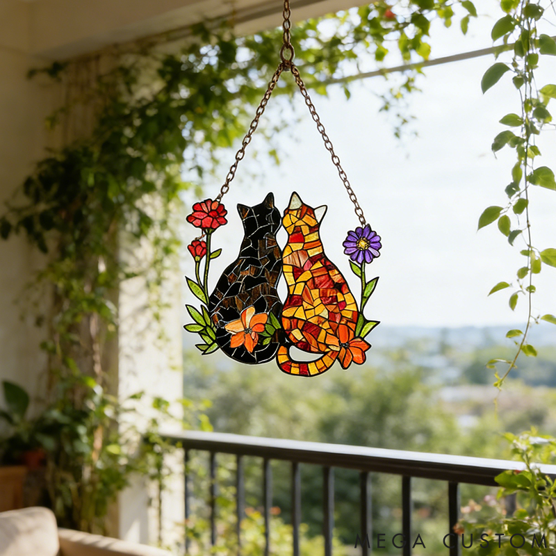 Personalized Cat Lover Funny Poppy Flower Decor Sun Catcher