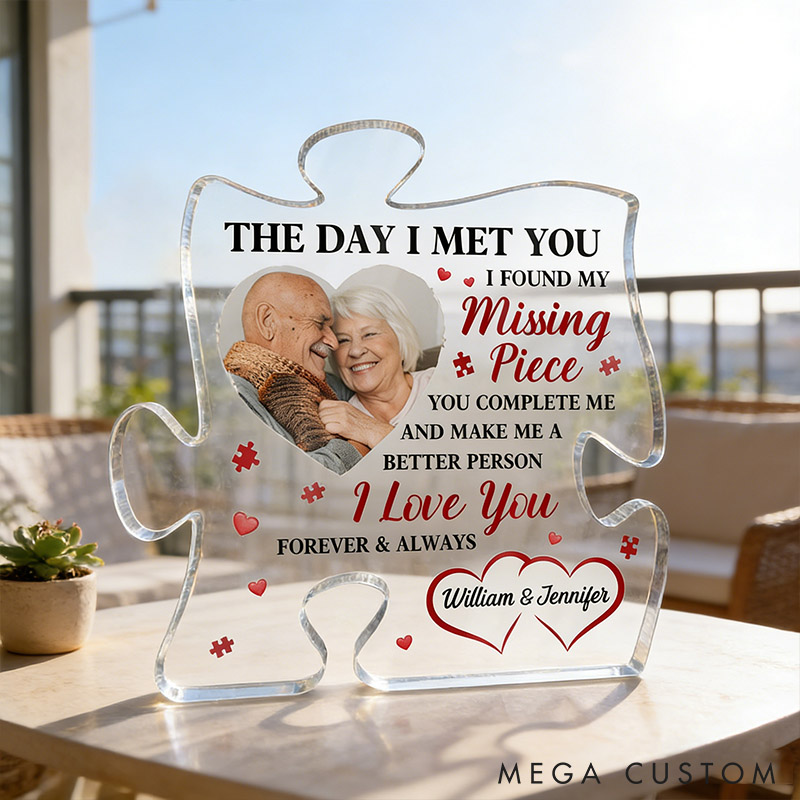 Personalized Photo The Day I Met You Puzzle Acrylic Plaque Custom My Missing Piece Puzzle Shaped Acrylic Plaque Gift for Couples