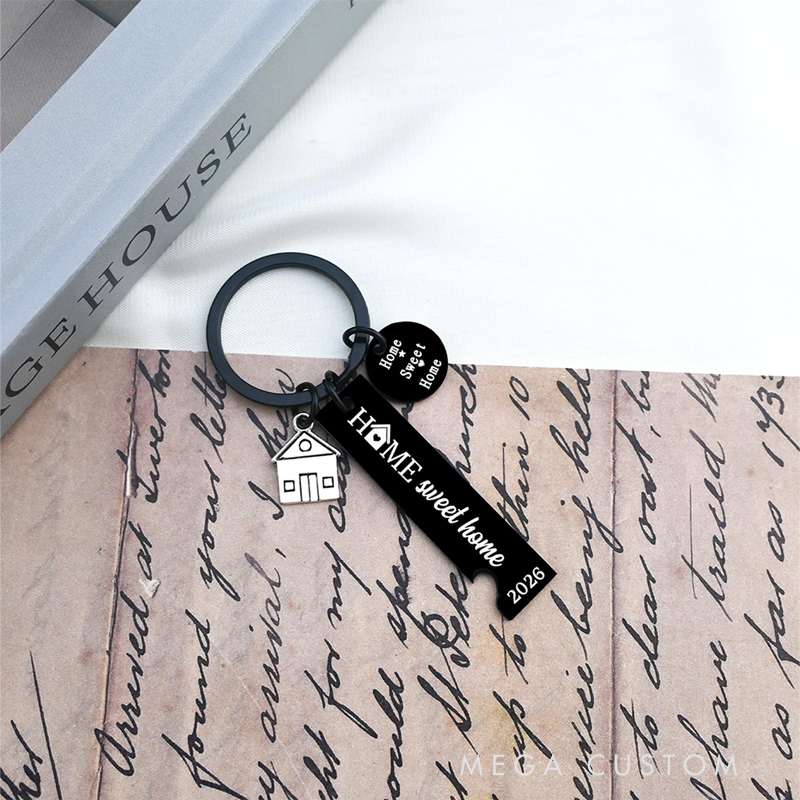 Personalized New Home Keychain Engraved Custom Text Housewarming Anniversary Gift