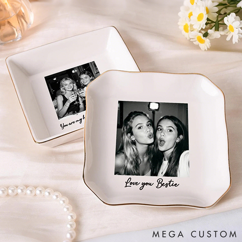 Personalized Bestie Photo Ceramic Trinket Jewelry Dish Custom Photo Galentine Gift for Bastie Valentine Gift for Friendship