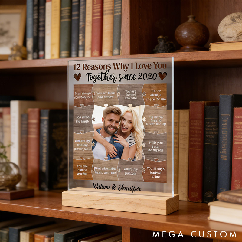 Personalized 12 Reasons Why I Love You Acrylic Plaque Custom Photo  Acrylic Plaque for Couple Anniversary Gift for Husband Wife Boyfriend Girlfriend