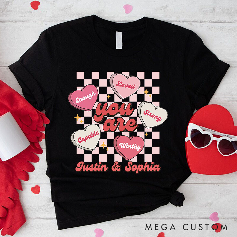 Personalized Couple Valentines Heart with Words Matching T-Shirt Valentine's Day Classic T-Shirt for Husband Wife Boyfriend Girlfriend Gift