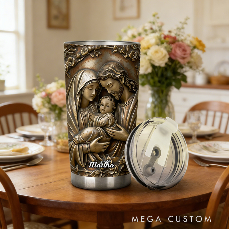 Personalized the Holy Family 20oz Stainless Steel Tumbler with Custom Name 3D Design Tumbler Religious Gift Faith Gift for Christians