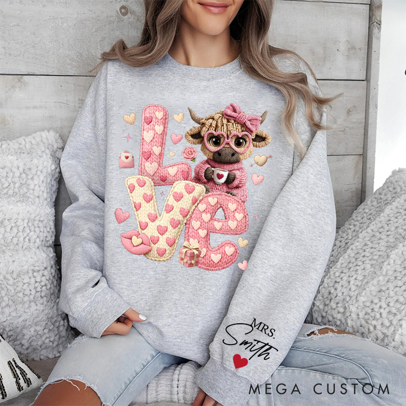 Personalized Girlfriend Wife Fur Thread Cow Valentine's Day Sweatshirt Custom LOVE Cow Sweatshirt Anniversary Valentine's Day Gift for Him Her