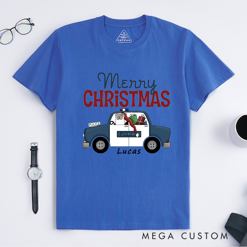 Personalized Police Merry Christmas Police Car Design Gift for Police Officer T-Shirt