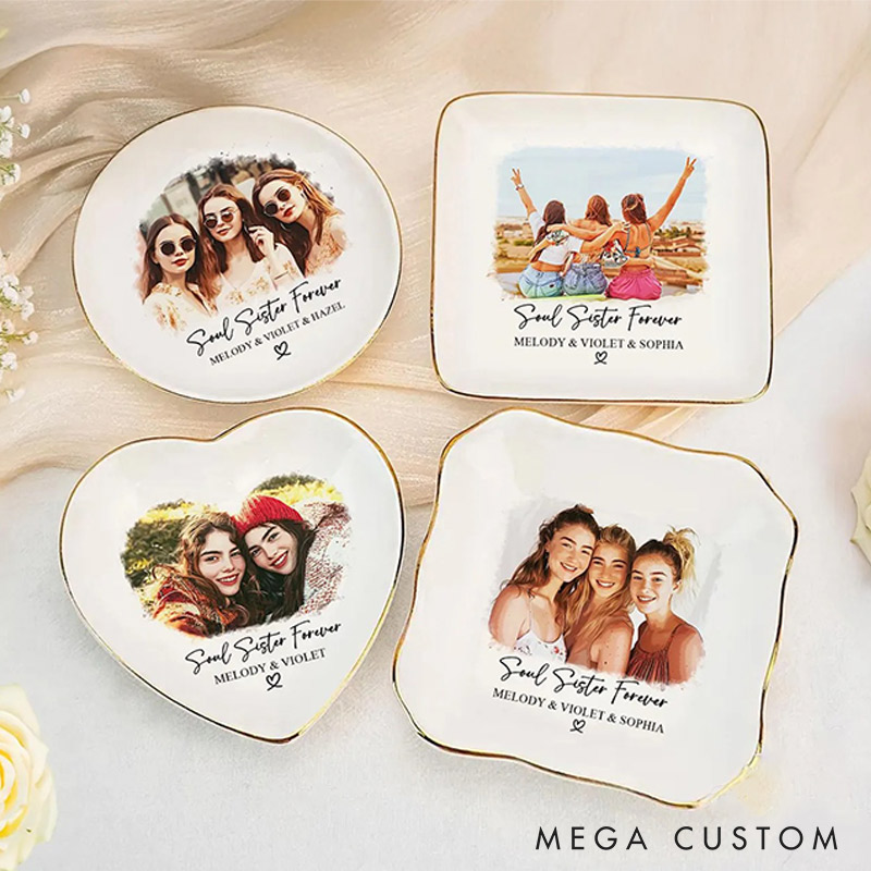 Personalized Bestie Photo Ceramic Trinket Jewelry Dish Custom Photo and Names Galentine Gift for Bastie Valentine Gift for Friendship