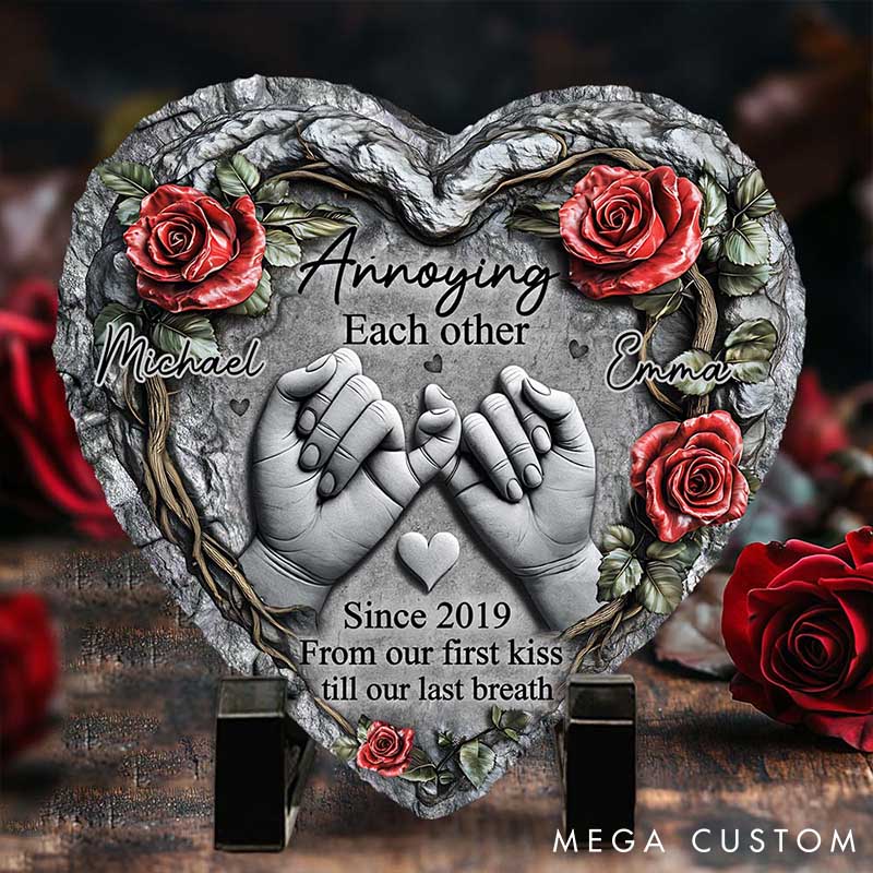 Personalized Couple From Our First Kiss Till Our Last Breath Heart Shaped Stone with Stand Custom Pinky Promise 3D Effect Stone Valentines Day Gift
