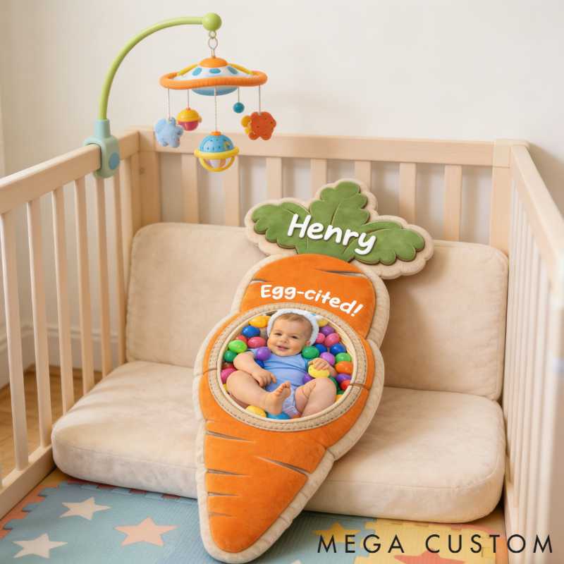 Personalized Funny Easter Carrot Shaped Pillow Custom Photo and Name Holiday Gift for Kids