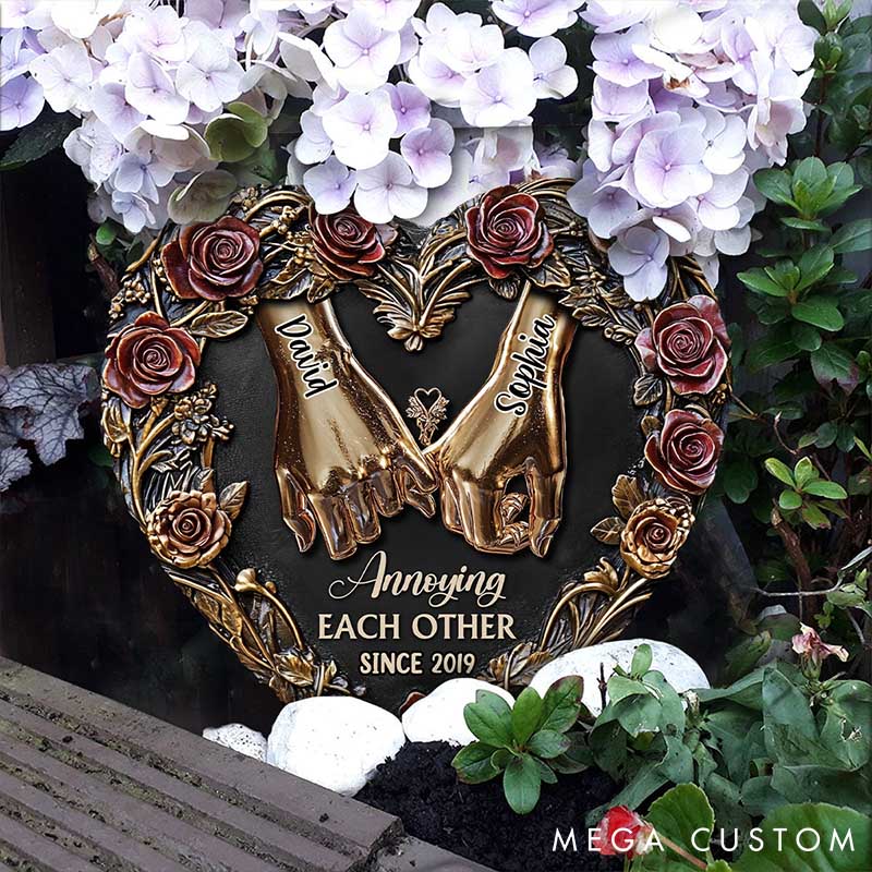 Personalized Couple Annoying Each Other Since Heart Shaped Stone with Stand Custom Pinky Promise Imitation Copper 3D Effect Stone Valentines Day Gift