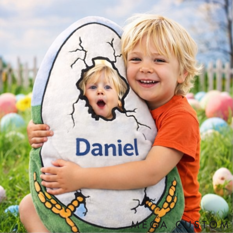 Personalized Funny Easter Egg Shaped Pillow Custom Face Photo and Name Novelty Holiday Gift for Kids