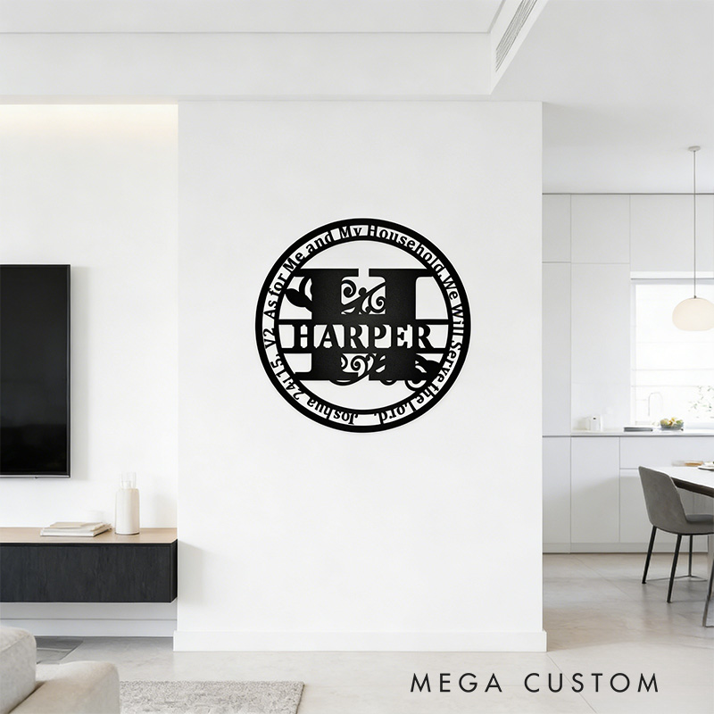 Personalized Joshua 24:14 Bible Verse Prayer Metal Sign with Custom Initial and Name Wall Art Wedding Gift Anniversary Gift Christian Religious Gift