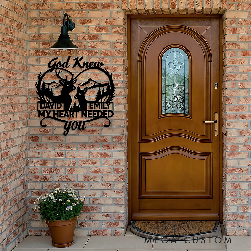 Personalized Deer Love Mountains Metal Wall Art Sign with Custom Names Religious Wall Art Wedding Gift Anniversary Gift Christian Gift for Couple